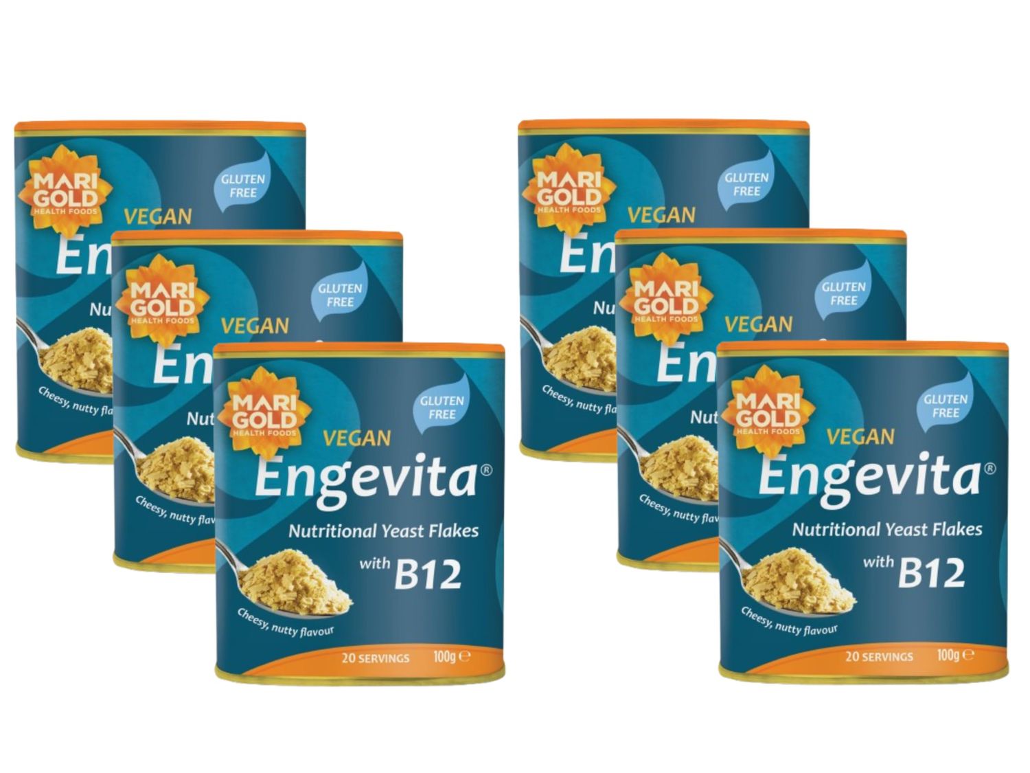 Marigold Engevita Nutritional Yeast Flakes 100g with Vitamin B12 - High in B-Complex, Zinc &amp; Fibre, Vegan &amp; Gluten-Free, Cheese-Style Seasoning (Pack of 6)