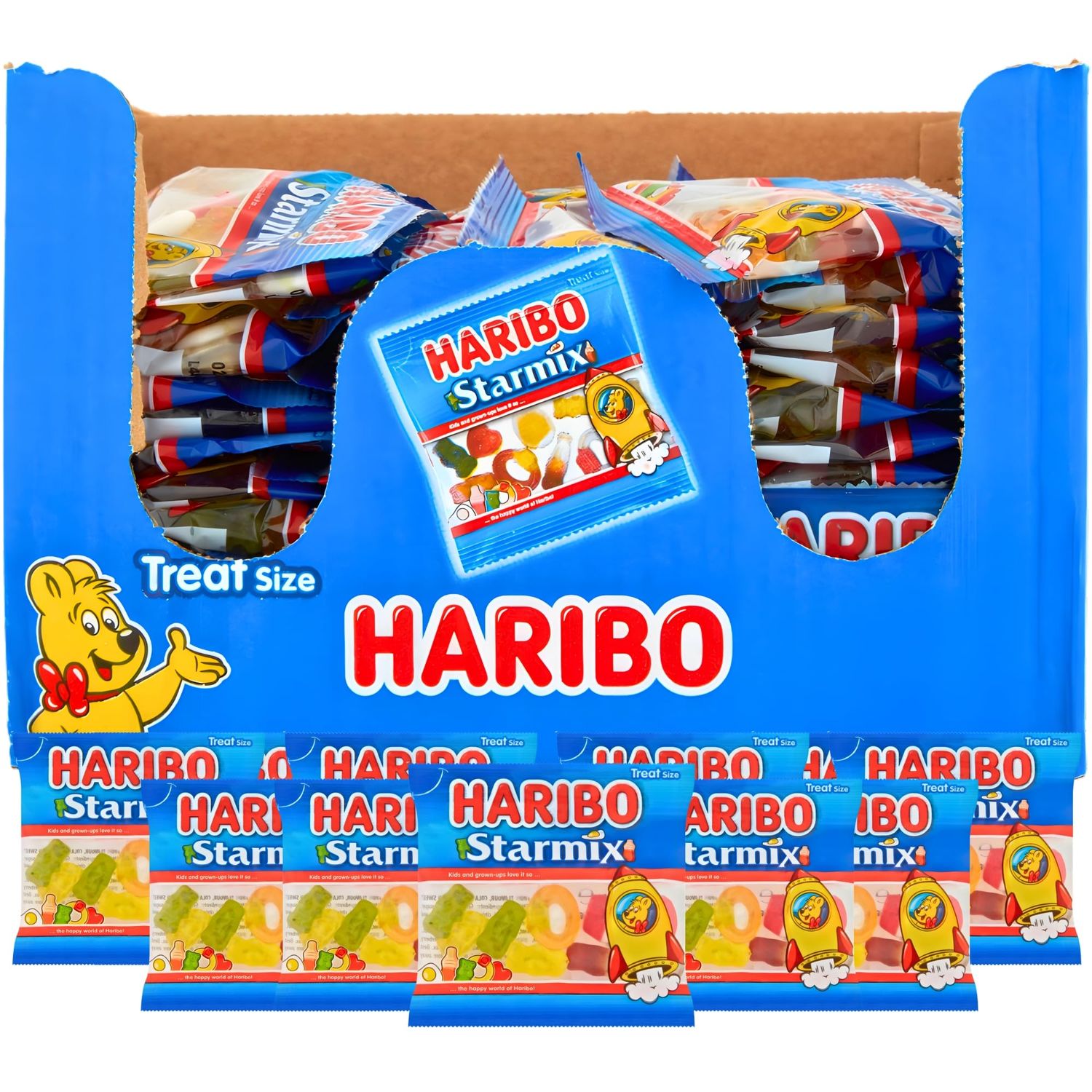 HARIBO Starmix Treat-Size Bags - 100 Pack (16g Each) - 1.8 kg Party Sweets, Mini Bags, Bulk Sharing Bag, Kids Parties, Events, Office Snacks Classic HARIBO Gummies Mix by Homora