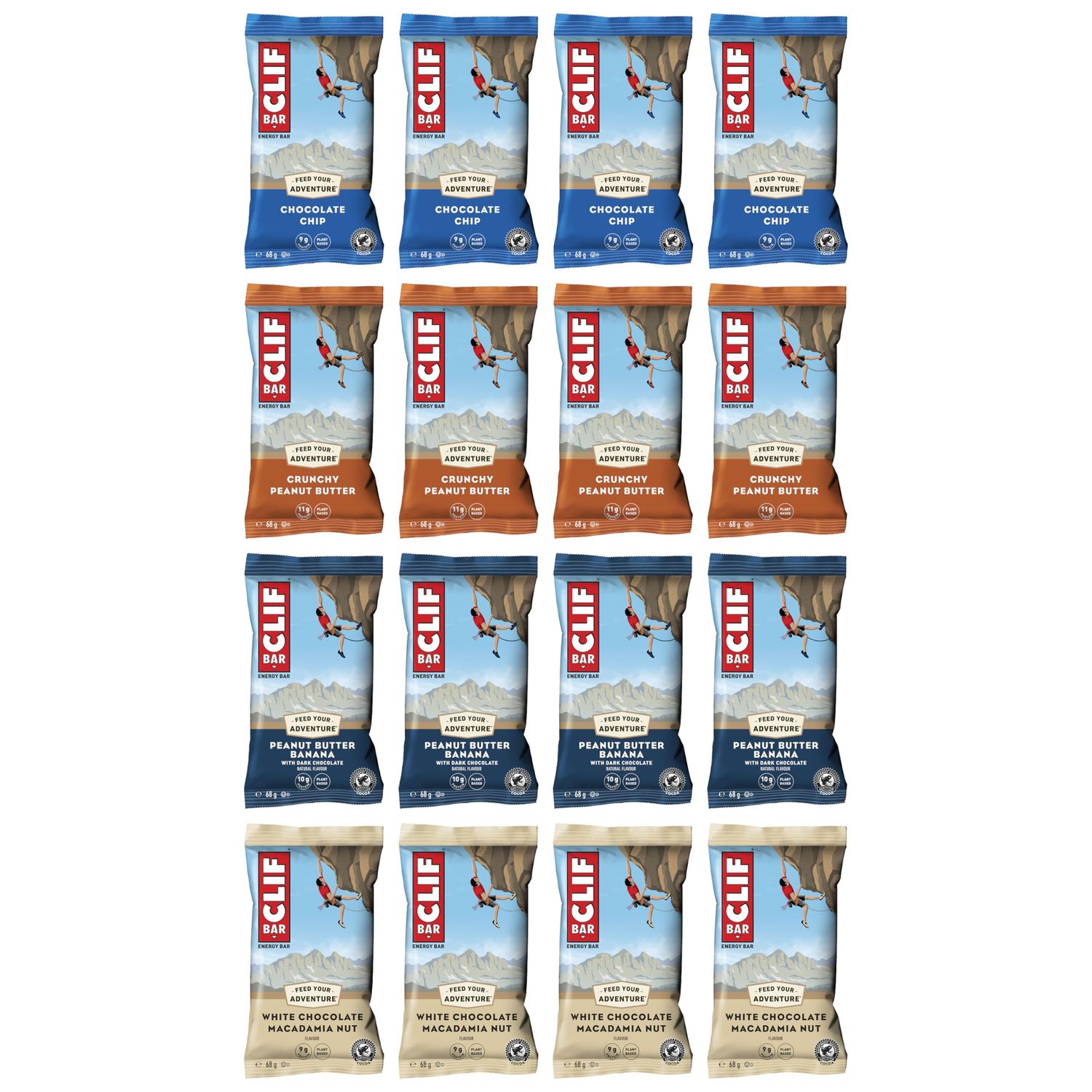 CLIF Bar ENERGY BAR Mixed Flavour Variety-Pack x 16 bars Nutritional Bar Source of Plant Based Protein 16 bars x 68g