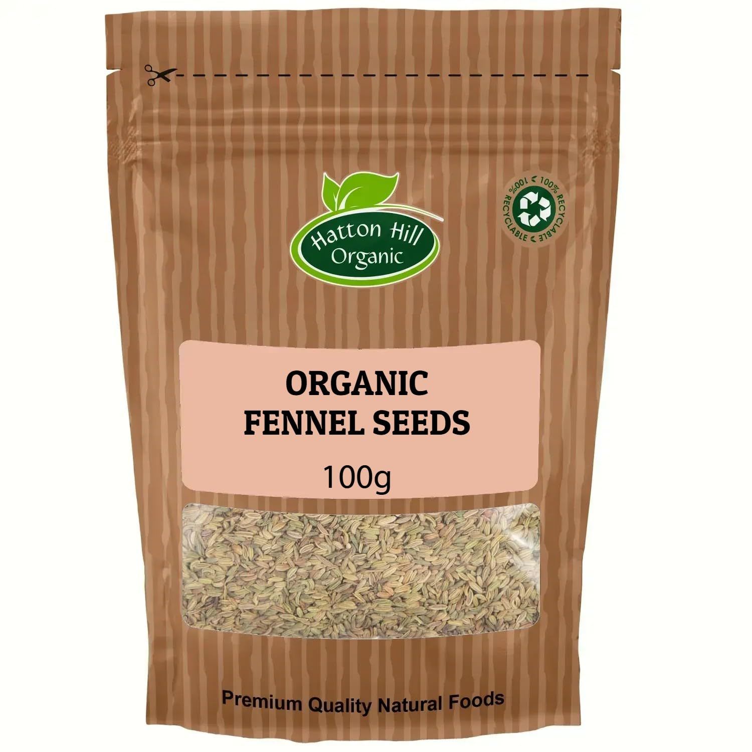 Organic Fennel Seeds 100g by Hatton Hill Organic Aromatic &amp; Sweet, Ideal for Cooking, Baking, and Teas - 100% Pure &amp; Natural