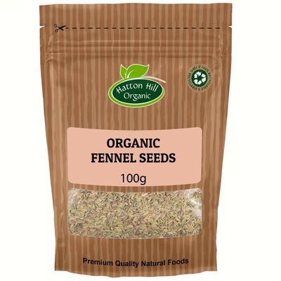 Organic Fennel Seeds 100g by Hatton Hill Organic Aromatic &amp; Sweet, Ideal for Cooking, Baking, and Teas - 100% Pure &amp; Natural