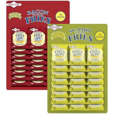 Smiths Savoury Snacks Pub Card Bundle Scampi Fries 24 x 27g and Bacon Fries 24 x 24g Pubcard Mix Pack (48 Bags Total)