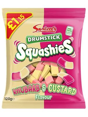 Swizzels Squashies Sweets - Rhubarb &amp; Custard Flavour (Price Marked) Single Pack 120g