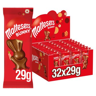 Maltesers Chocolate Easter Bunnies Bulk Box, Milk Chocolate, Honeycomb &amp; Malt Filling, 32 x 29g, Perfect Easter Treat, gifts, snacks