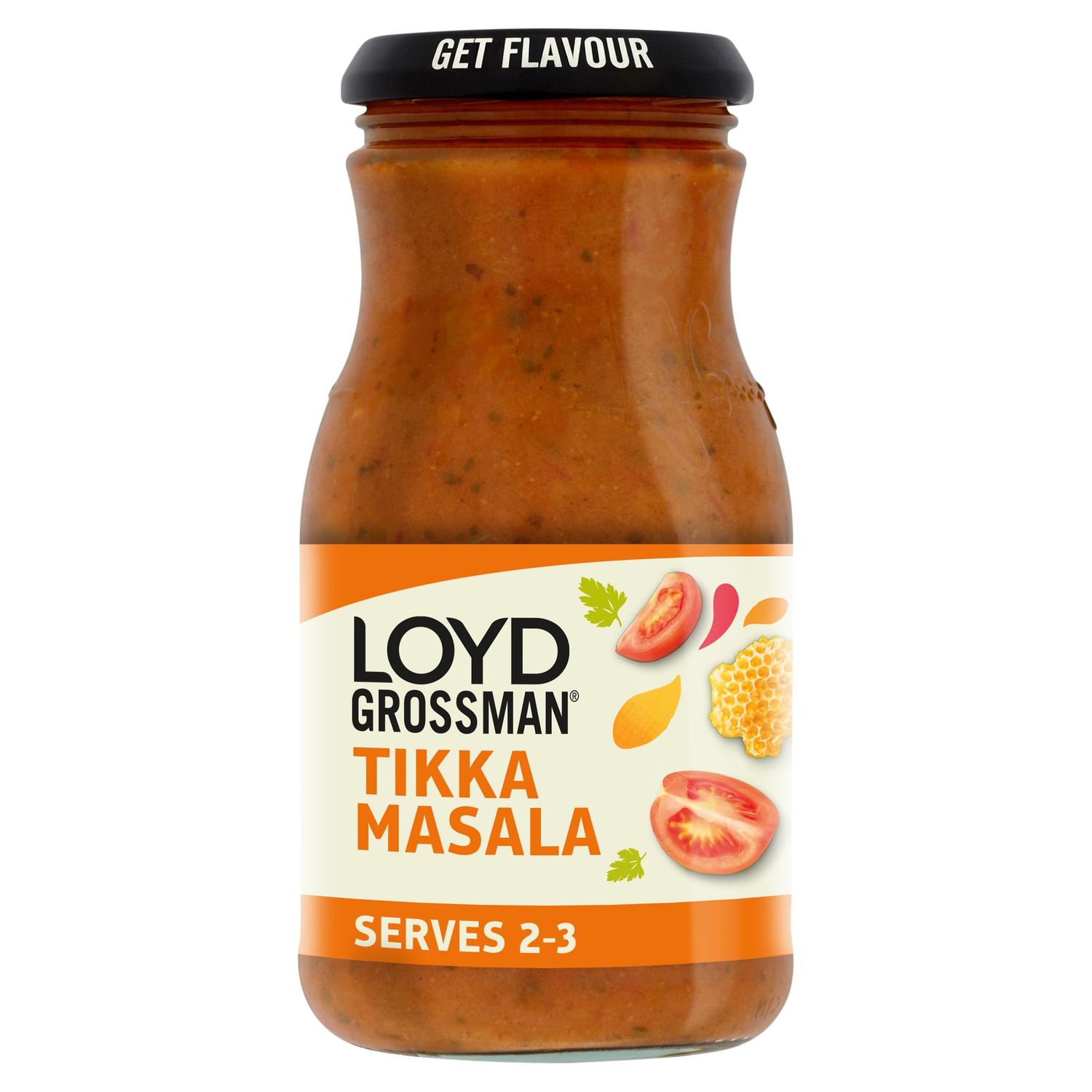 Loyd Grossman Indian Tikka Masala Sauce - Creamy Tomato, Yogurt &amp; Honey Blend, Medium Spice, 350 g Jar (Pack of 1)