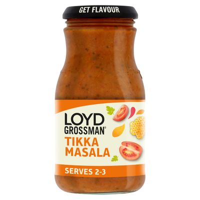 Loyd Grossman Indian Tikka Masala Sauce - Creamy Tomato, Yogurt &amp; Honey Blend, Medium Spice, 350 g Jar (Pack of 1)