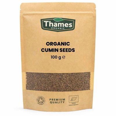 Organic Cumin Seeds - Raw, Vegan, GMO-Free, Certified Organic - No Additives or Preservatives - Rich in Nutrients and Flavor - Perfect for Spice Blends and Seasonings - Thames Organic 100g