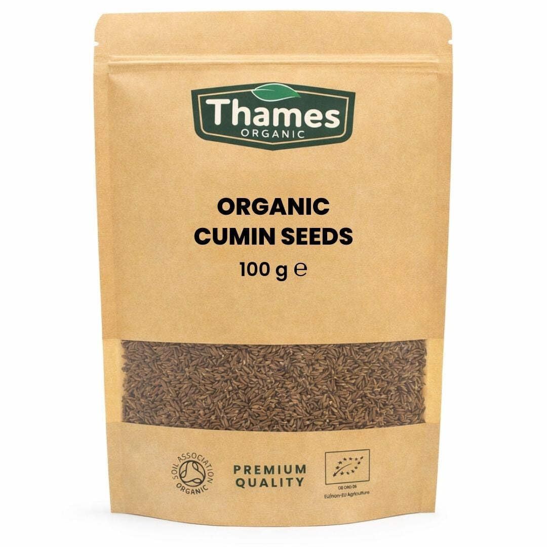 Organic Cumin Seeds - Raw, Vegan, GMO-Free, Certified Organic - No Additives or Preservatives - Rich in Nutrients and Flavor - Perfect for Spice Blends and Seasonings - Thames Organic 100g