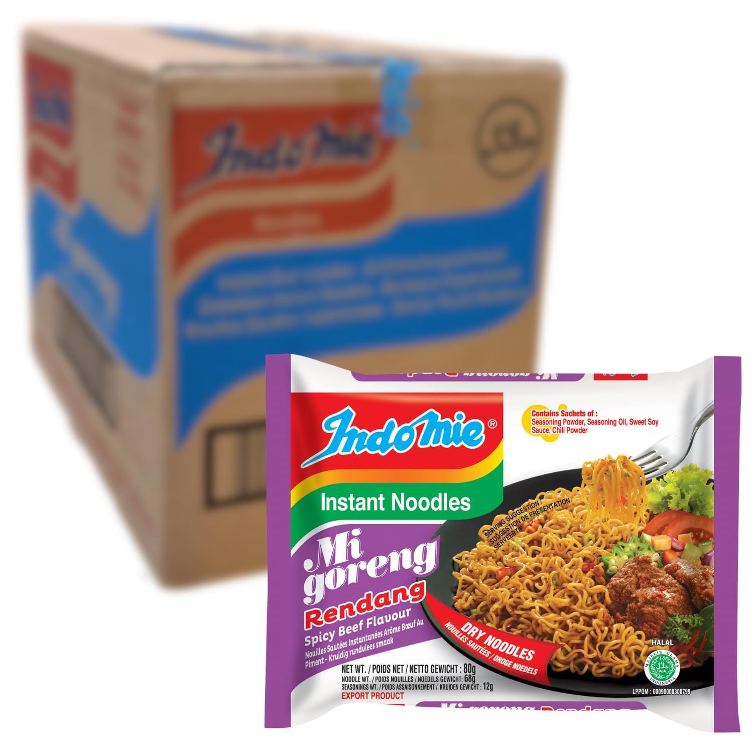 Indomie MI Goreng Rendang Instant Noodles, 80 g, Pack of 40 yellow