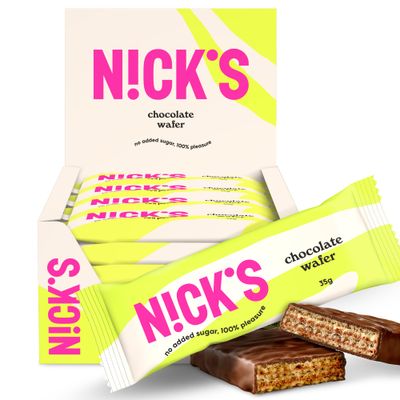 NICKS Chocolate Wafer Bars, Low Carb Biscuits Candy Snack Bar, 165 Calories, No Added Sugar Gluten Free Sweets (Multipack 24x35g)