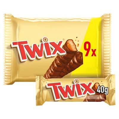 Twix Chocolate Bars, Caramel &amp; Milk Chocolate Biscuits, 9 x 40g Multipack, Perfect for Gifts, Ideal for Snacks