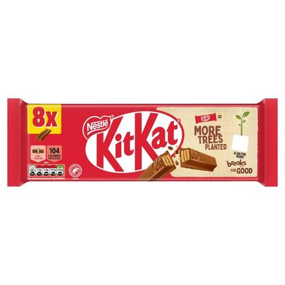 KitKat 2 Finger Milk Chocolate Biscuit Bars - 8 Pack (8 x 20.7 g) Crisp Wafer Fingers Coated in Smooth Milk Chocolate Great for Sharing or Everyday Snacking