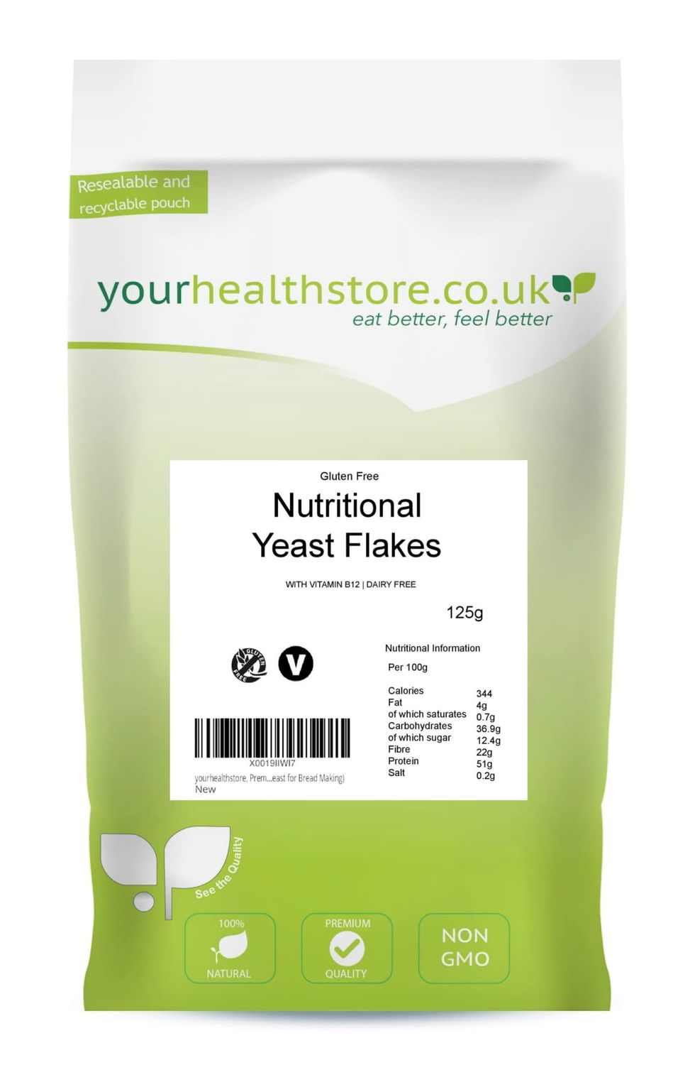 yourhealthstore® Premium Nutritional Yeast Flakes 125g with Vitamin B12 Non GMO Gluten Free Dairy Free Vegan Cheese Powder Alternative (This is not yeast for bread making)
