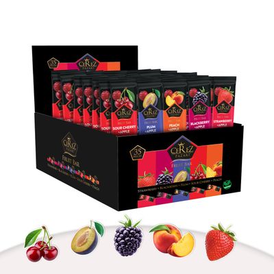 Cerez Pazari Dried Fruit Roll Ups, 25g x 35 pack Snacks Variety Pack for Kids, Vegan Real Fruit Bars, Healthy Snacks with Strawberry, Blackberry, Plum, Sour Cherry and Peach
