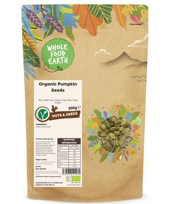 Wholefood Earth Organic Pumpkin Seeds 500g Raw GMO Free Vegan High Fibre High Protein Certified Organic