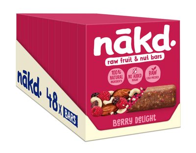 Nakd Berry Delight Natural Fruit &amp; Nut Bars - Vegan - Healthy Snack - Gluten Free, 35 g (Multipack case 48 Bars)