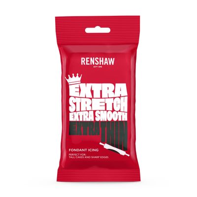 Renshaw Black Extra Stretch, Smooth &amp; Thin Fondant Icing, 250 g (Pack of 1) - Ready to Roll Icing for Cakes