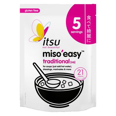 Itsu Traditional Miso Easy Soup Paste 105g (5 sachets) Pack of 1 Vegan Instant High Protein Soy Bean Broth Hot Drink Dressing Marinade Seasoning with Welari Thank You Card (1pack) (105g)