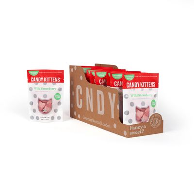 Candy Kittens Vegan Sweets Wild Strawberry - Plant-Based Vegan Treats with Fruity Flavour, No Nasties, Made with Real Fruit Juice - Ideal Snacks for Sweet Hampers & Pick and Mix - 54g, Pack of 12