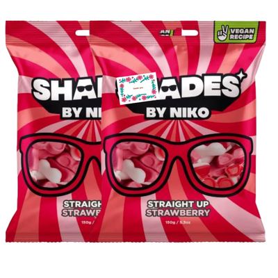 Shades Straight Up Strawberry Flavour Sweets by Niko Vegan Recipe Halal 2 Pack