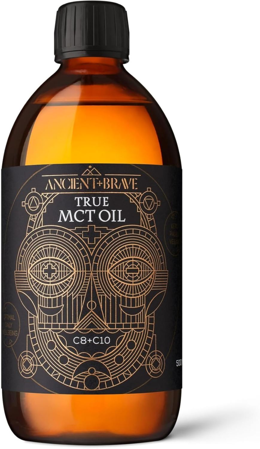 Ancient + Brave True MCT Oil 500ml - High C8 &amp; C10 Blend, 100% Coconut Oil, Sustainably Sourced - Perfect for Keto, Fasting - Vegan - Add to Coffee, Smoothies