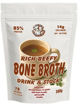 Rich Beefy Bone Broth Powder, 17g Protein per Serving, 14g Collagen, Bone Broth Nutrition that Doesn't Cost The Earth, Instant Super Tasty Savoury Drink & Stock, 100% Natural, 15 Servings, 300g