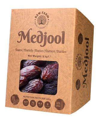 Raw Farm - Raw Fresh Medjool Dates With Pits 1 kg - Large Size, Naturally Sweet & Juicy, No Added Sugar, Preservatives or Additives, Premium Quality Vegan Snack