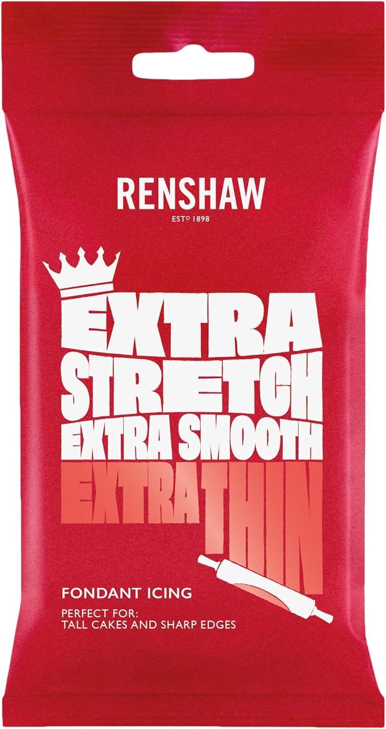 Renshaw Red Extra Stretch, Smooth &amp; Thin Fondant Icing, 1 kg (Pack of 1) - Ready to Roll Icing for Cakes