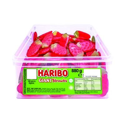 Haribo Giant Strawbs with Free Thank You Sticker - Fruit Flavour Gums - 880g Tub