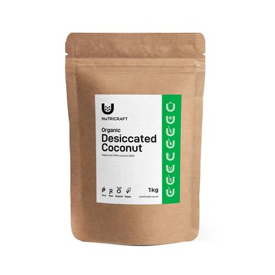 NutriCraft Organic Desiccated Coconut - 1kg, 100% Pure, Finely Grated, High Moisture Content, Flavourful for Baking, Snacking, and Savoury Dishes, Organic, Vegan-friendly