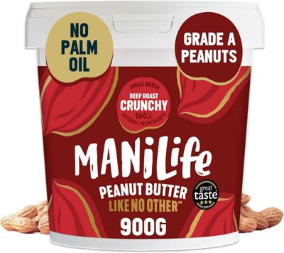 ManiLife Deep Roast Crunchy Natural Peanut Butter 900g High Protein, No Palm Oil &amp; No Added Sugar Made from Single Origin Argentine Grade A Peanuts (packaging may vary)