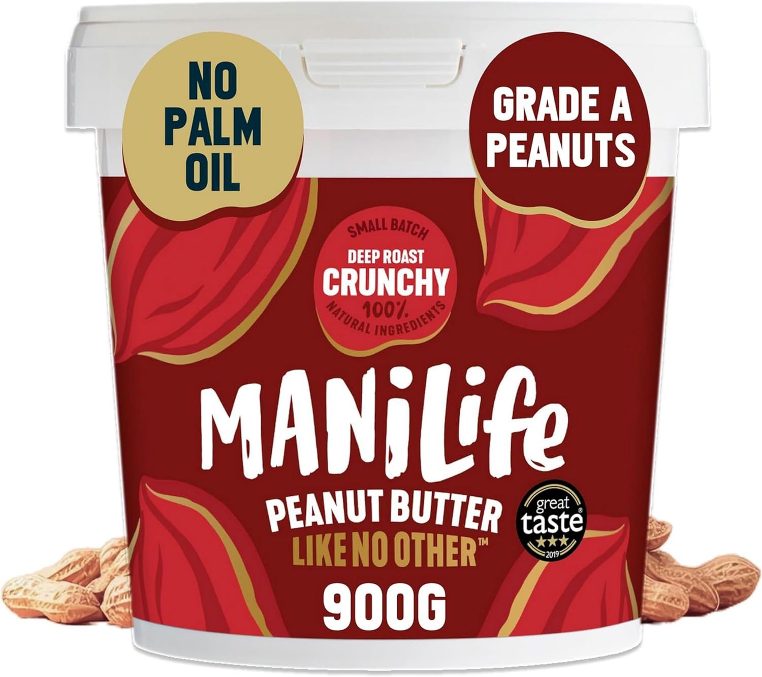 ManiLife Deep Roast Crunchy Natural Peanut Butter 900g High Protein, No Palm Oil &amp; No Added Sugar Made from Single Origin Argentine Grade A Peanuts (packaging may vary)