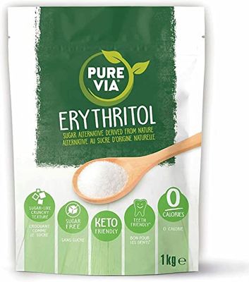 Pure Via Erythritol 1kg, Zero Calorie &amp; Keto Friendly Sugar Alternative granulated, Non-GMO Certified