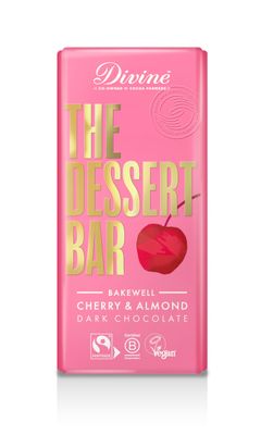Divine Dessert Bar 60% Dark Chocolate Bakewell with Cherry &amp; Almond 180g - Fairtrade Dark Chocolate - Inspired by Classic Cherry Bakewell - Ethical Premium Chocolate