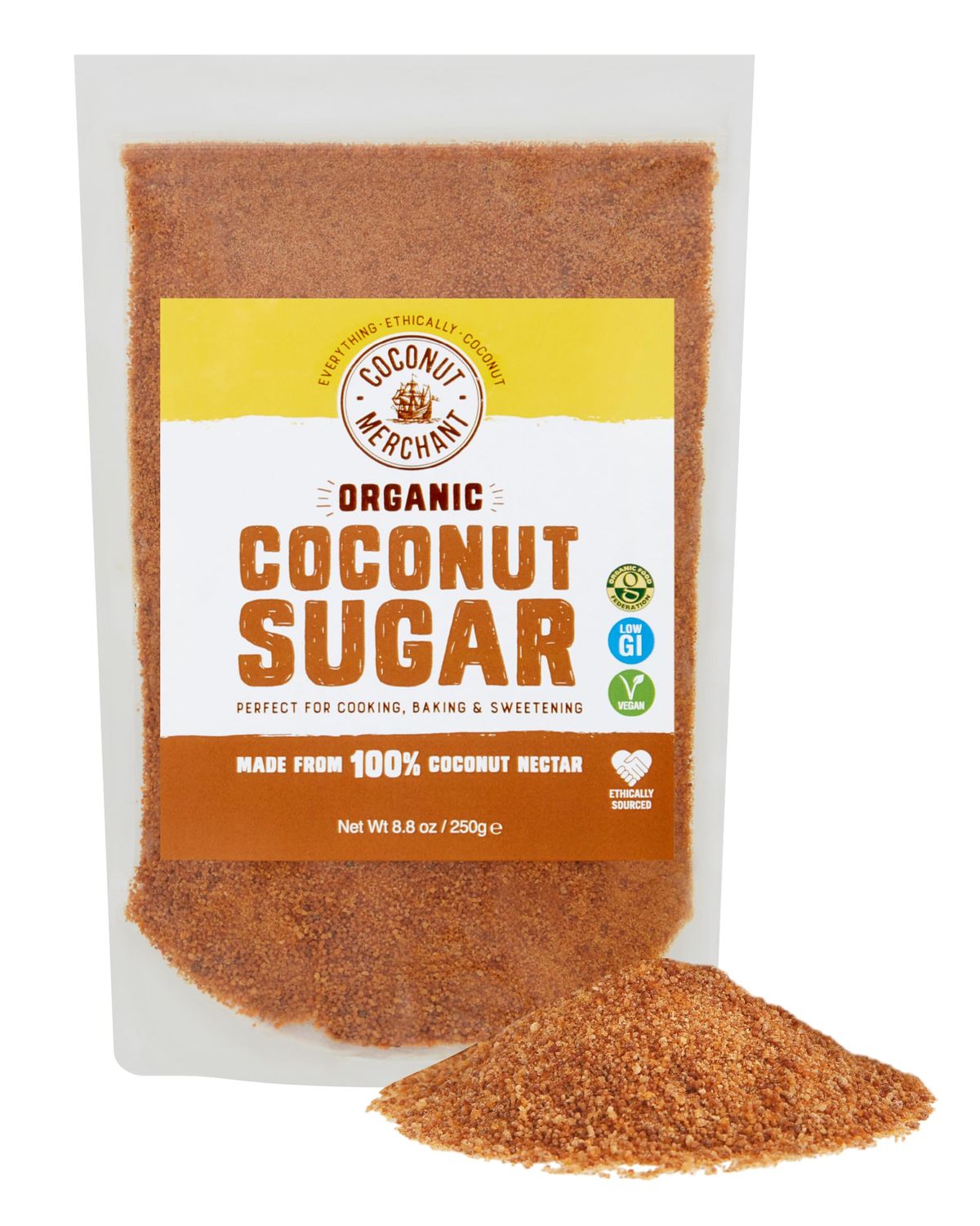 Coconut Merchant Organic Coconut Sugar 250g Healthy Natural Sugar Low GI Unrefined Brown Sugar from Coconut Nectar Blossom