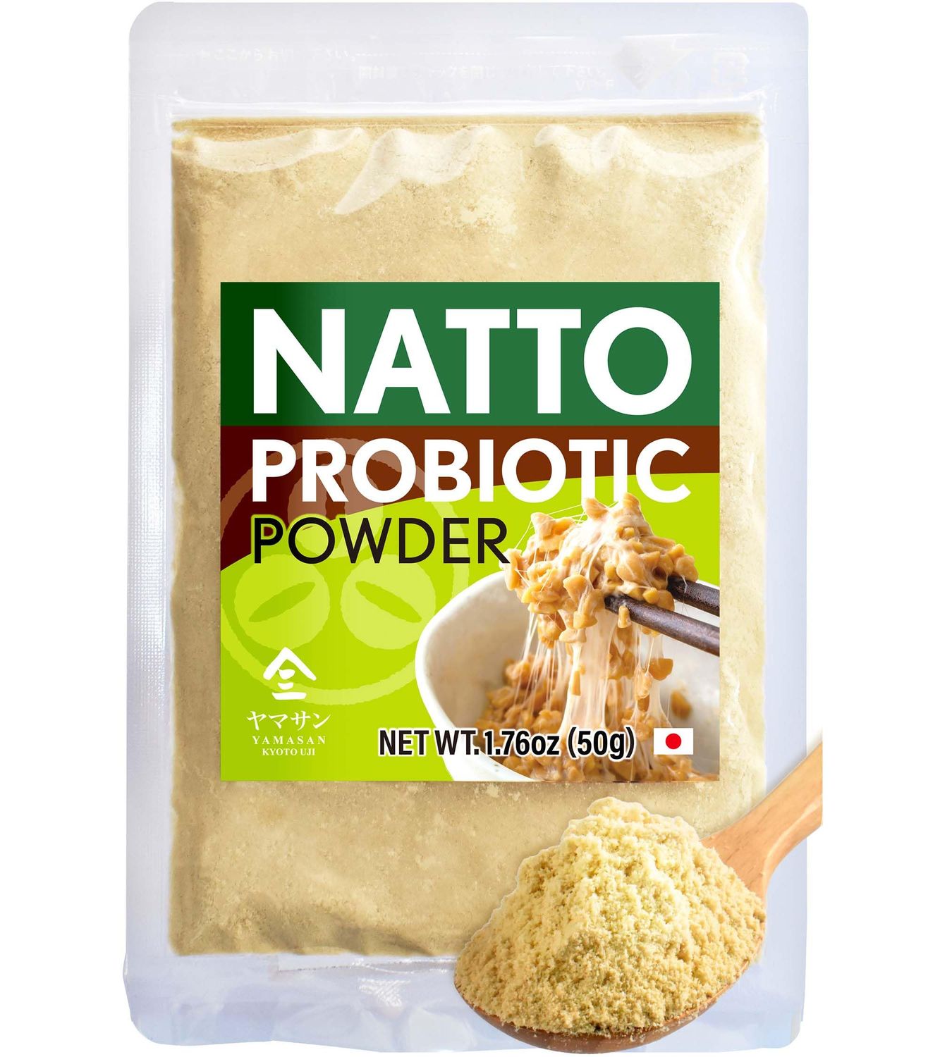 YAMASAN KYOTO UJI Japanese Natto Fermented Soybean Powder 50g, Freeze-Dried Natto Powder, Good Source of Vitamin K, Japanese Probiotic and Prebiotic Superfood - Non-GMO, Vegan, Made in Japan