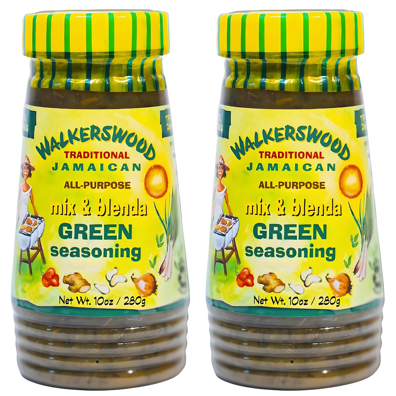 Walkerswood Traditional Jamaican Green Seasoning 280g (2-pack) + Uplabel Creations 180ml Food Pot
