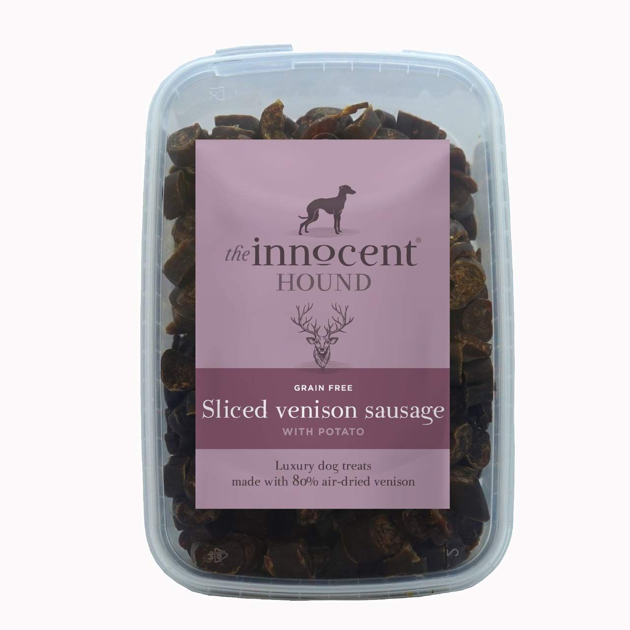 The Innocent Hound Sliced Venison Sausages Premium Venison with Potato Soft, Tasty &amp; Air Dried Treats Grain-Free &amp; Hypoallergenic Dog Sausages 600g