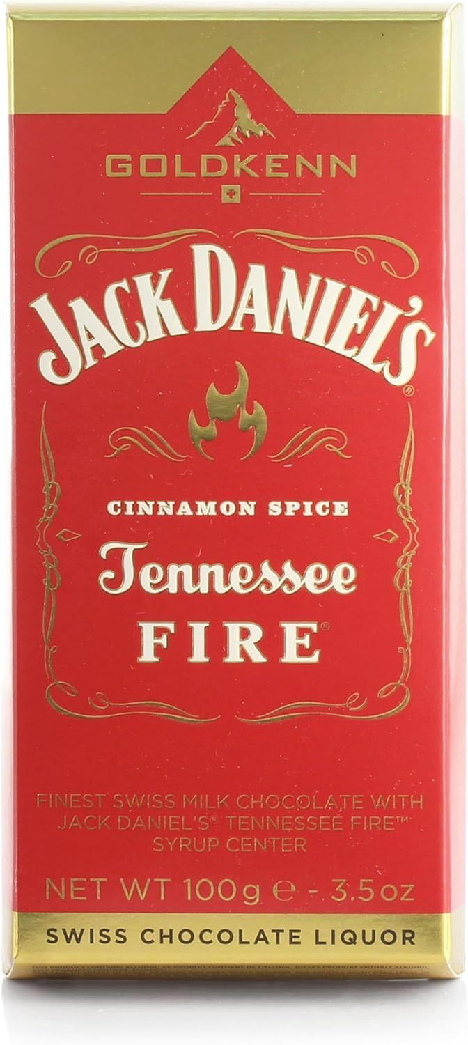 Jack Daniel's Fire Whiskey Liqueur Swiss Chocolate Bar 100g Cinnamon-Infused Milk Chocolate Goldkenn Collection
