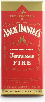 Jack Daniel's Fire Whiskey Liqueur Swiss Chocolate Bar 100g Cinnamon-Infused Milk Chocolate Goldkenn Collection