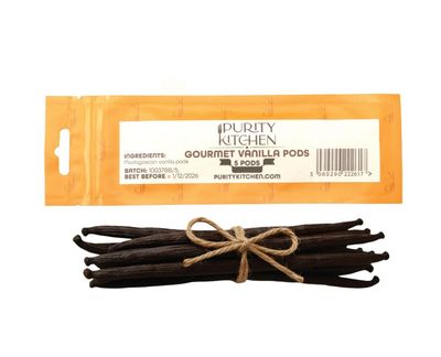 Purity Kitchen Madagascan Vanilla Beans, Grade A Gourmet, 5 Whole Pods, Halal &amp; Kosher Certified &amp; Vegan. 100% Pure.