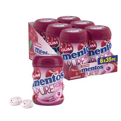 Mentos Pure Fresh Cherry Chewing Gum 35 Pieces - Sugar-Free, Bursting with Cherry Flavor, Refreshing, On-the-Go, with Xylitol, 90 g (Pack of 6)