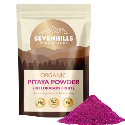 Sevenhills Wholefoods Organic Pink Dragon Fruit (Red Pitaya) Powder 100g for Smoothies, Juices, Desserts, Cakes &amp; Yoghurt Natural Pink Colouring Freeze-Dried Highly Concentrated