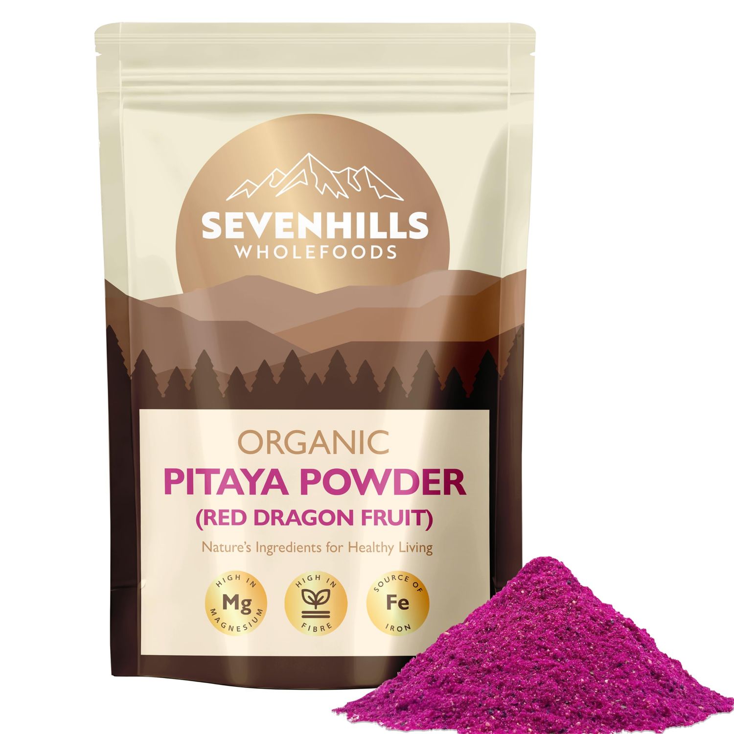 Sevenhills Wholefoods Organic Pink Dragon Fruit (Red Pitaya) Powder 100g for Smoothies, Juices, Desserts, Cakes &amp; Yoghurt Natural Pink Colouring Freeze-Dried Highly Concentrated