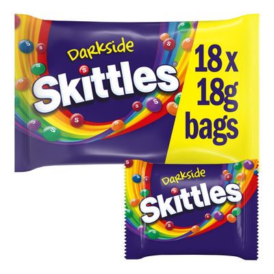 Skittles Darkside Fruity Sweets Party Pack, 18 Funsize Sweets Bags, Chocolate, Sweets Gift Box, Ideal for Gift, Snacks or Party Bags (324g)