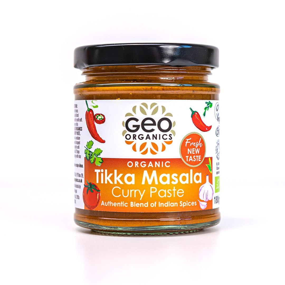 Geo Organics Tikka Masala Curry Paste 180g (Pack of 1) Serves 4 Organic Curry Paste Certified Organic &amp; Vegan-Friendly Authentic Restaurant Recipe Base Tikka Masala Vegan Food