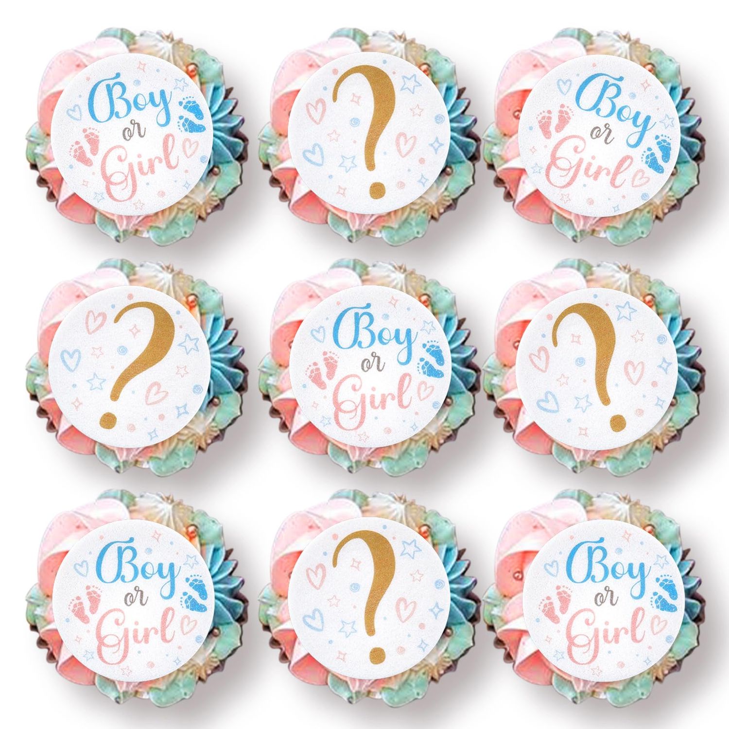 Blumomon 40Pcs Boy or Girl Edible Cupake Toppers Edible Gender Reveal Cake Decoration Blue and Pink Glitter Baby Shower Party Decorations Supplies