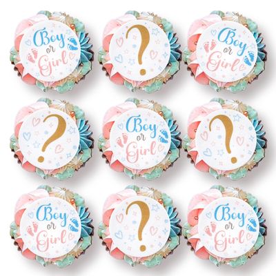 Blumomon 40Pcs Boy or Girl Edible Cupake Toppers Edible Gender Reveal Cake Decoration Blue and Pink Glitter Baby Shower Party Decorations Supplies