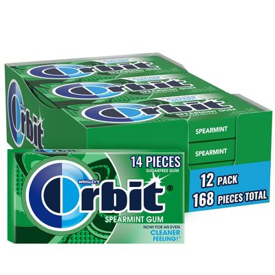 Wrigleys Orbit Spearmint Sugarfree Chewing Gum 14 Piece Pack Box Of 12 Packs