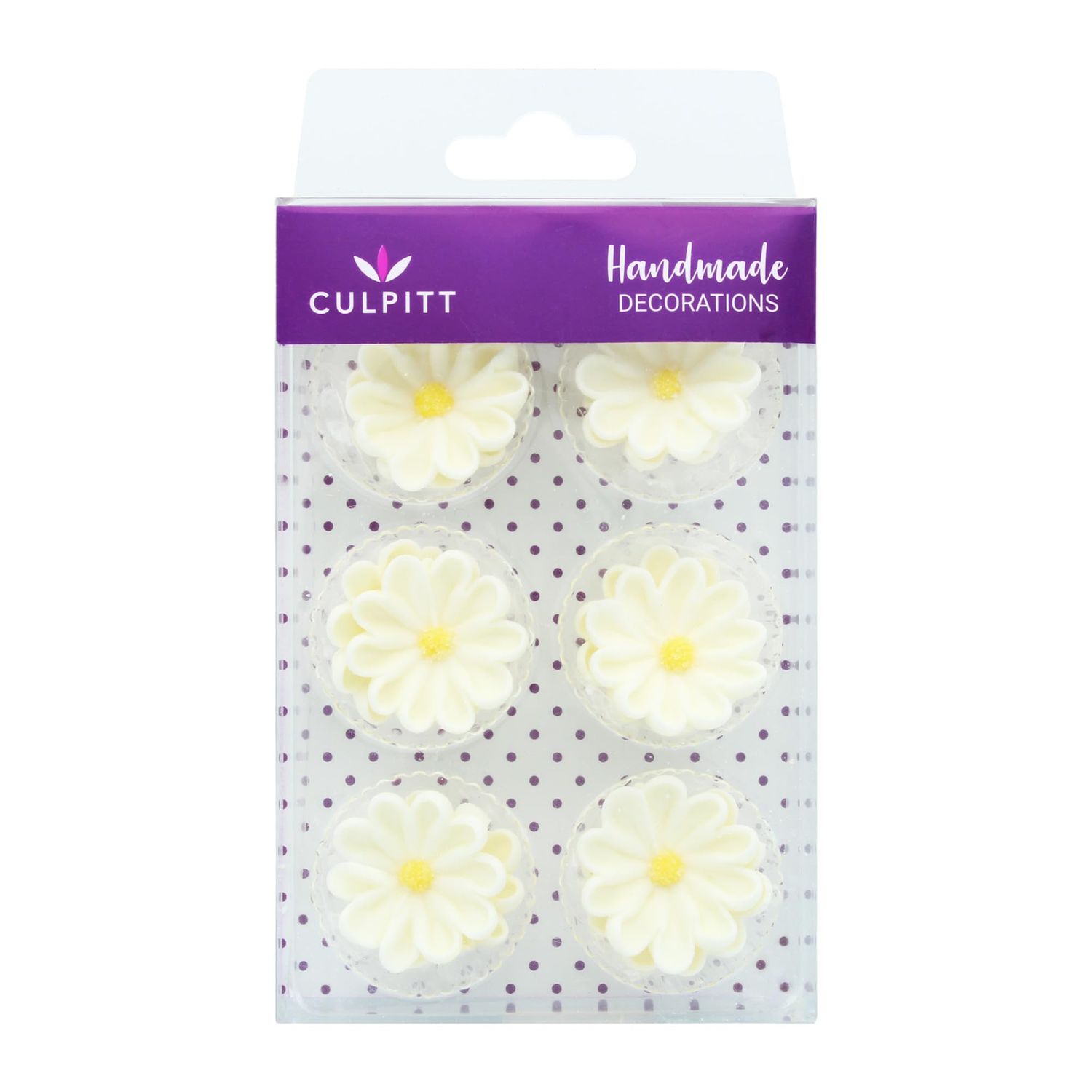 Culpitt Sugar Daisies, Delightful Sugar Decorations for Easter Cakes and Cupcakes, White Daisy Toppers- Pack of 12